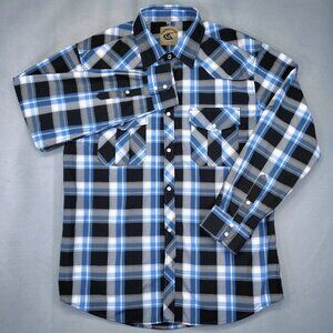 Coevals Club Western Pearl Snap Shirt – Men’s Large – Blue & Black Plaid